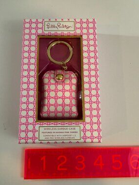 Lilly Pulitzer Wireless Earbud Case in Havana Pink Caning- brand new in box